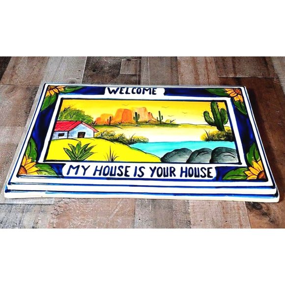 18 X 10 Mexican Talavera Wall Art Pottery Welcome Sign My House Is Your House - Picture 4 of 9
